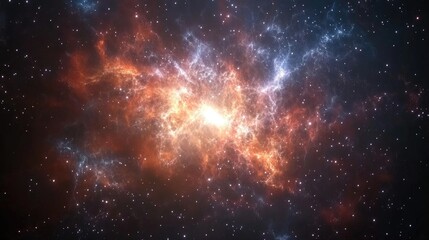 Naklejka premium Cosmic nebula in space among stars and galaxies depicted in a 3D cartoon rendering Gas dust clouds in the outer cosmos illustrate the birth and expansion of the universe showcasing the formation o