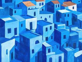 Obraz premium Aerial view of a captivating blue hued city known for its stunning architecture that draws in numerous visitors