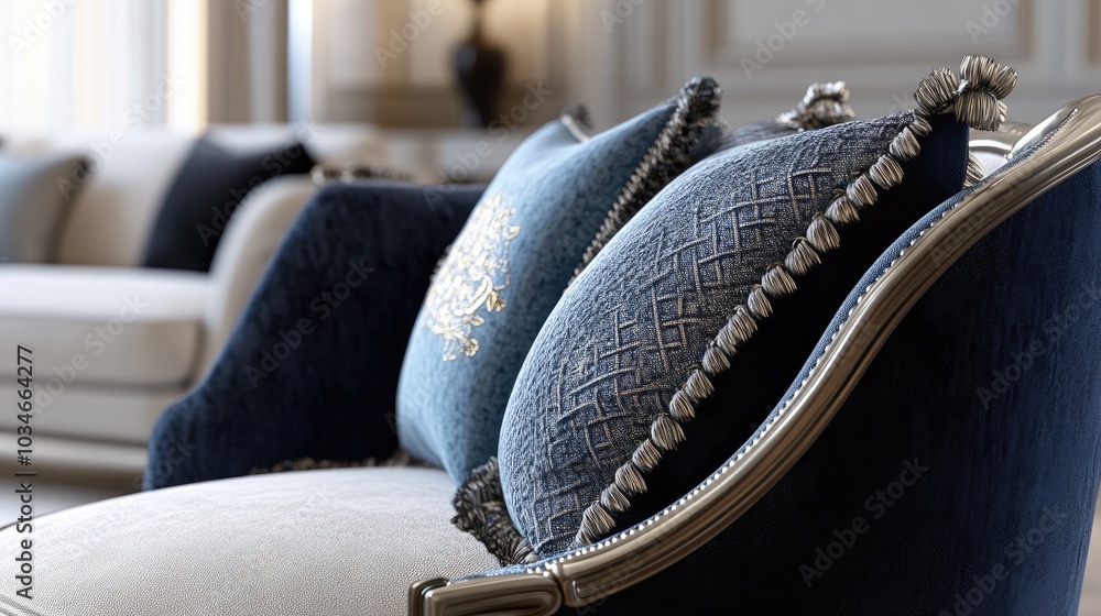 Poster close up view of armchair cushion support showcasing intricate trimming details in 3d rendering high