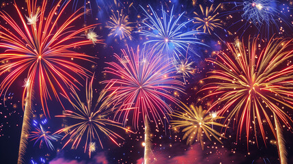 Colorful fireworks lighting up the night sky in a dazzling display of light