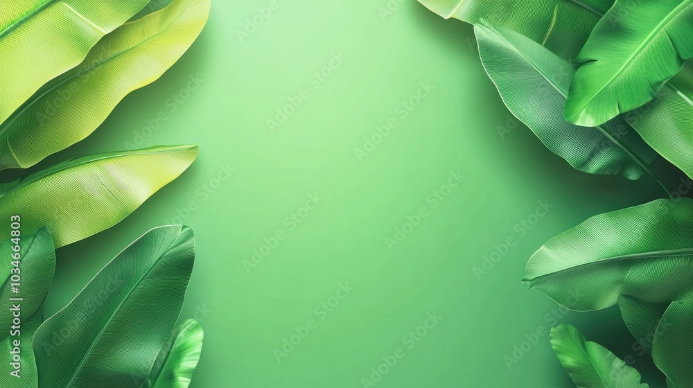 Poster tropical banana leaf foliage design background mockup template with 3d rendering effect