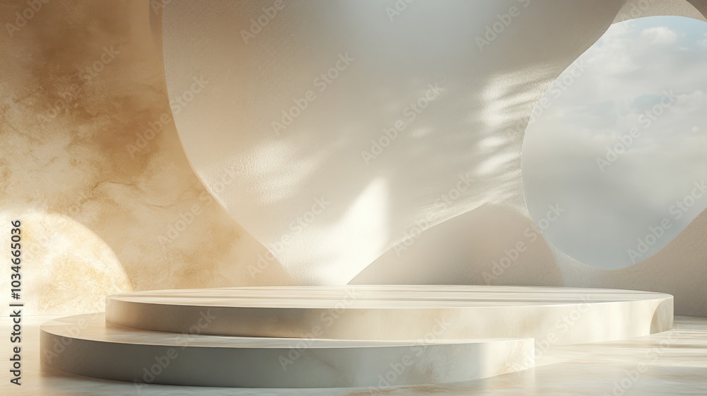Poster Podium display scene with an abstract pastel composition in 3D rendering
