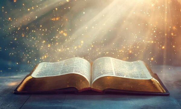 an open bible enveloped in light