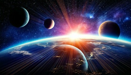 Weltraum Planeten Sonnenlicht Effekt Nacht Dunkel Weltall aufnahmen Breitbild