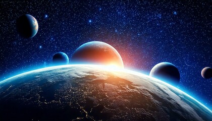 Weltraum Planeten Sonnenlicht Effekt Nacht Dunkel Weltall aufnahmen Breitbild
