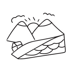 simple village doodles illustration design. home, tree, mountain, village, tree, sun