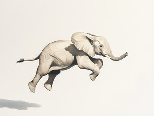 Obraz premium Cartoon style illustration of an African elephant leaping and bucking against a clean white backdrop