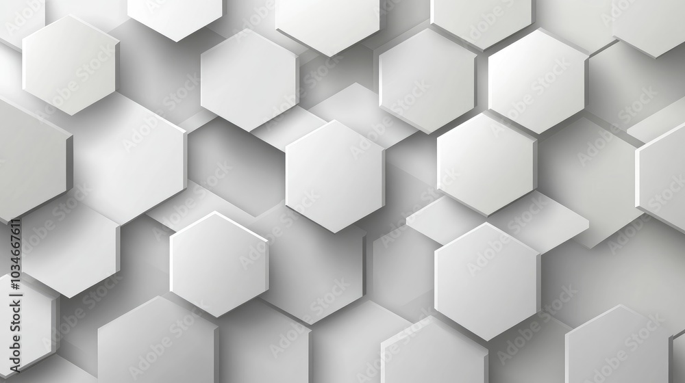 Poster painting featuring text within a shiny grey hexagon geometric pattern creating a realistic and trend