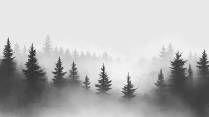 Obraz premium Mysterious Foggy Forest Silhouette with Pine Trees