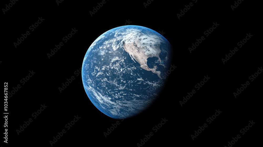 Poster rendering of the earth in a 3d cartoon style viewed from space