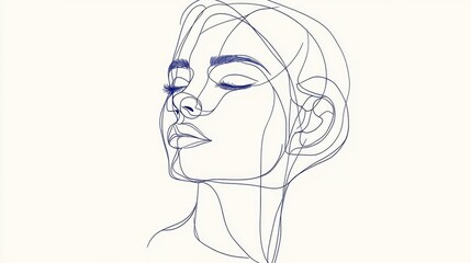 Contemporary surreal abstract single line face artwork Printable decor modern abstract prints hand drawn portrait in a graphic style Cubist influence featuring an elegant female profile