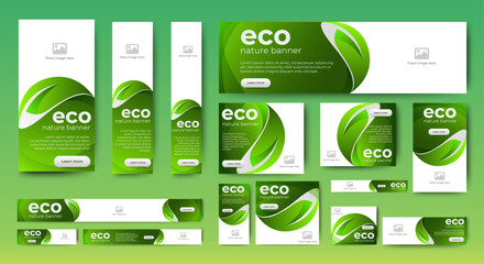Green banner design web template Set, Horizontal header web banner. Modern Gradient green cover header background for website design, Social Media Cover ads banner, flyer, invitation card
