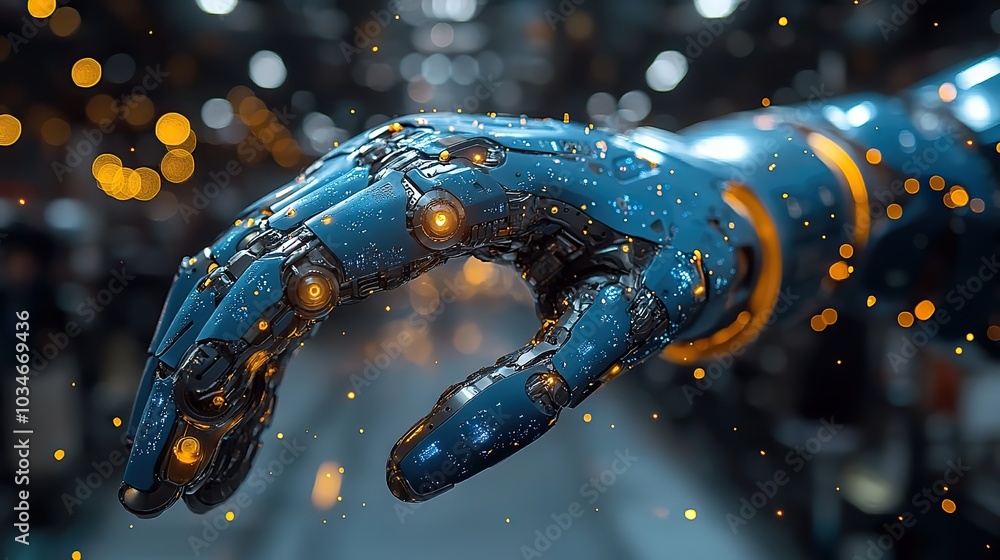 Poster robotic hand welding signifying smart factory operations and the industry 4 0 revolution the automat