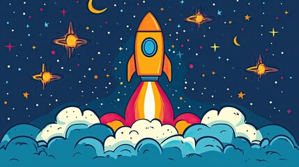 rocket launching into the sky symbolizing ambition breakthrough and innovation perfect for illustrating the start of new project or venture.stock image