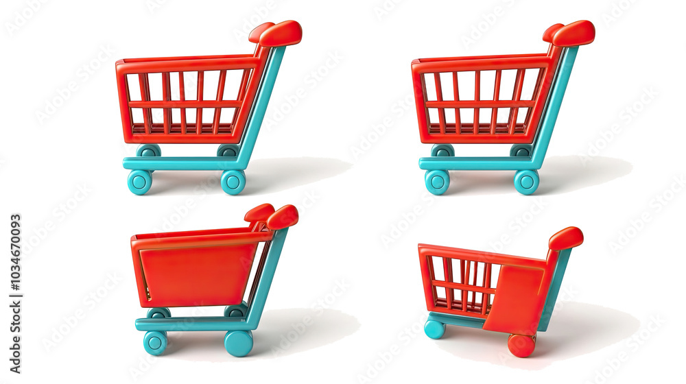 Poster set of colorful empty shopping cart icons on a transparent background generative ai