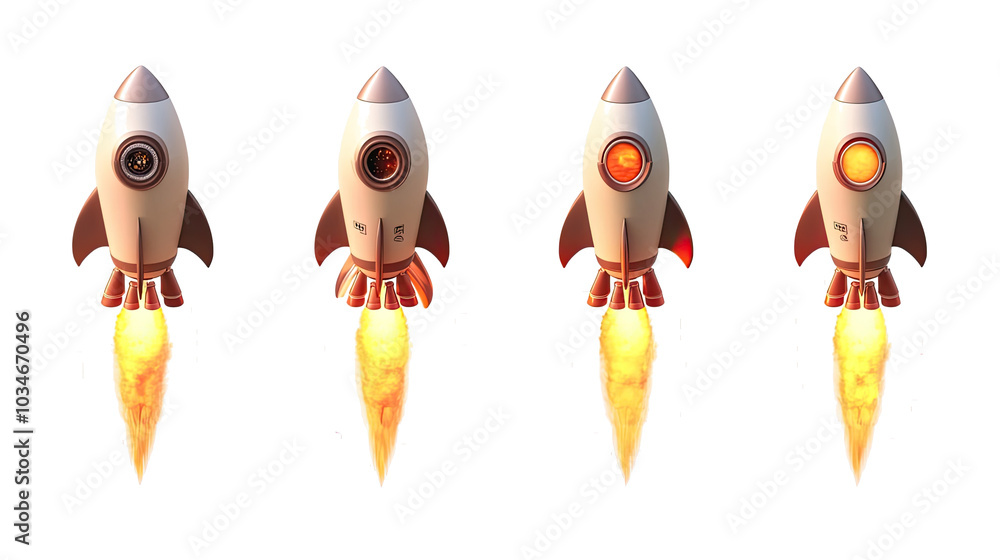 Poster rockets launching into space on transparent background generative ai