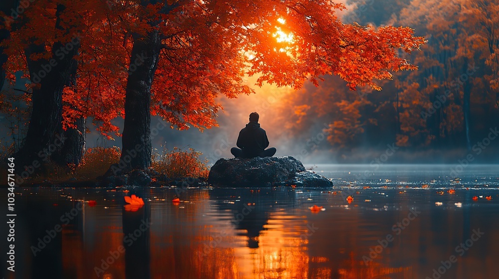 Poster serene moment capturing the unity between humans and nature emphasizing the deep connection and harm