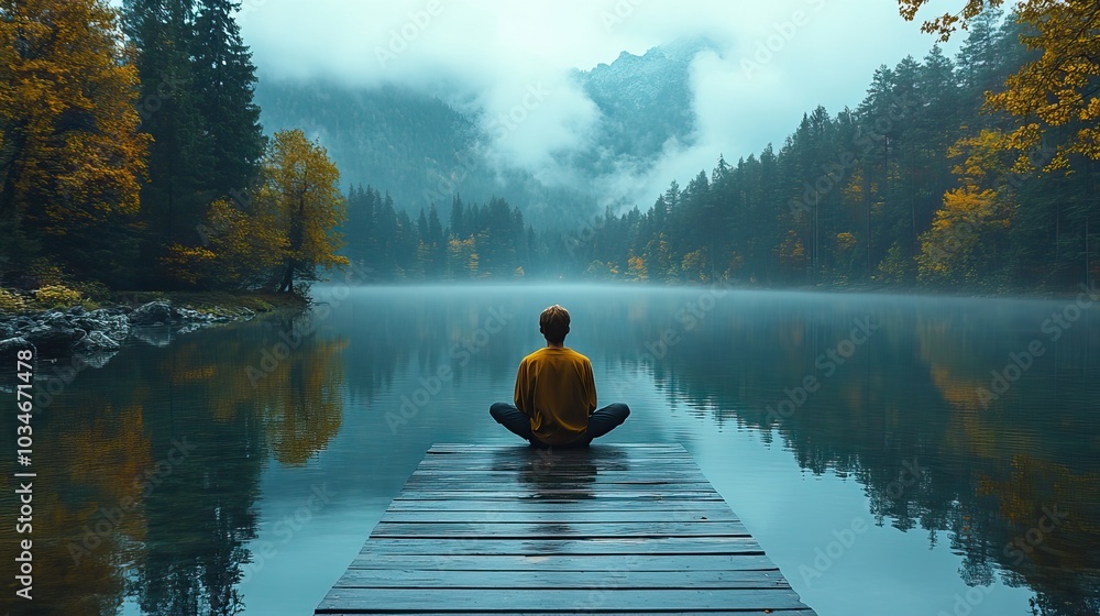 Poster serene moment capturing the unity between humans and nature emphasizing the deep connection and harm