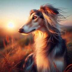 Saluki - Windhund im Sonnenuntergang