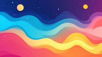 Experience a vibrant interplay of hues and shapes in this eyecatching cartoonstyle dust cloud illustration.