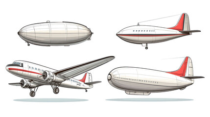 Airplanes and Airships Collection on Transparent Background Generative AI