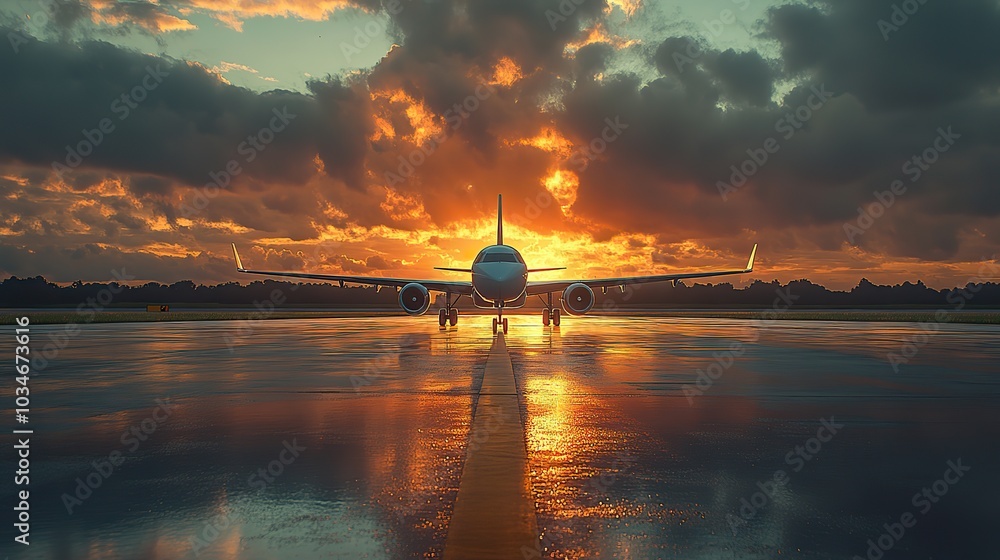 Poster sleek modern and dynamic background featuring an airplane on the runway capturing the essence of tra