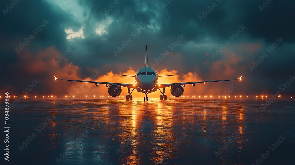 Poster sleek modern and dynamic background featuring an airplane on the runway capturing the essence of tra