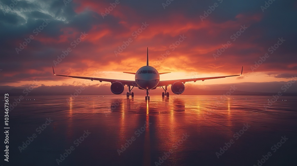 Poster sleek modern and dynamic background featuring an airplane on the runway capturing the essence of tra