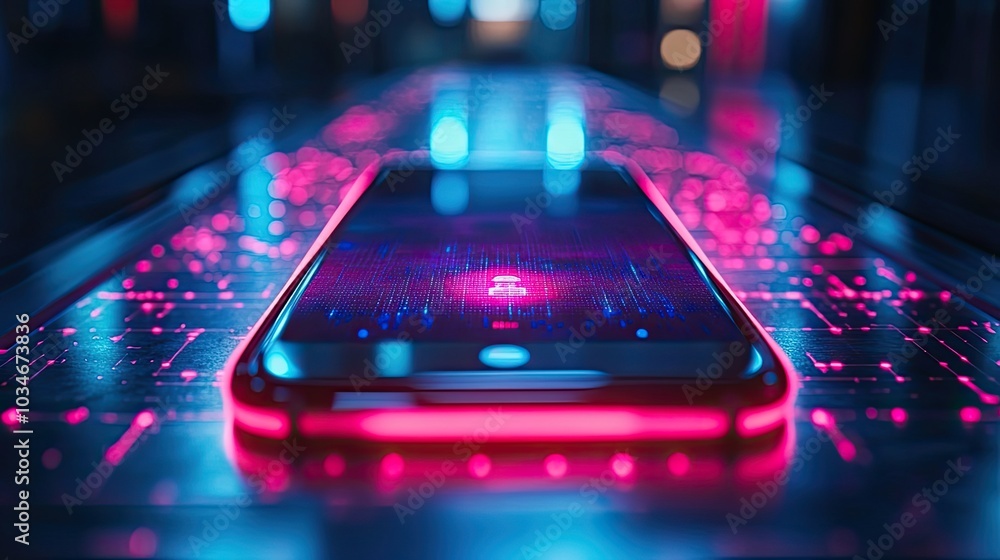 Poster smartphone displaying login screen emphasizing the importance of digital security and user authentic