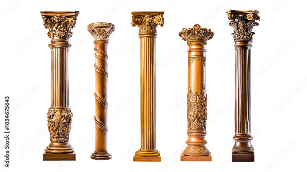 Poster set of antique columns showcasing intricate designs and craftsmanship generative ai