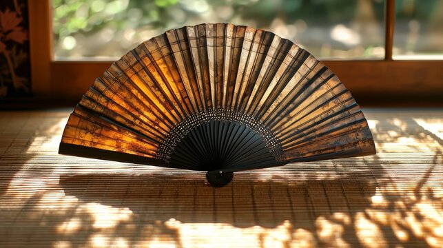 Traditional Japanese Iron Tessen Fan Displayed Indoors