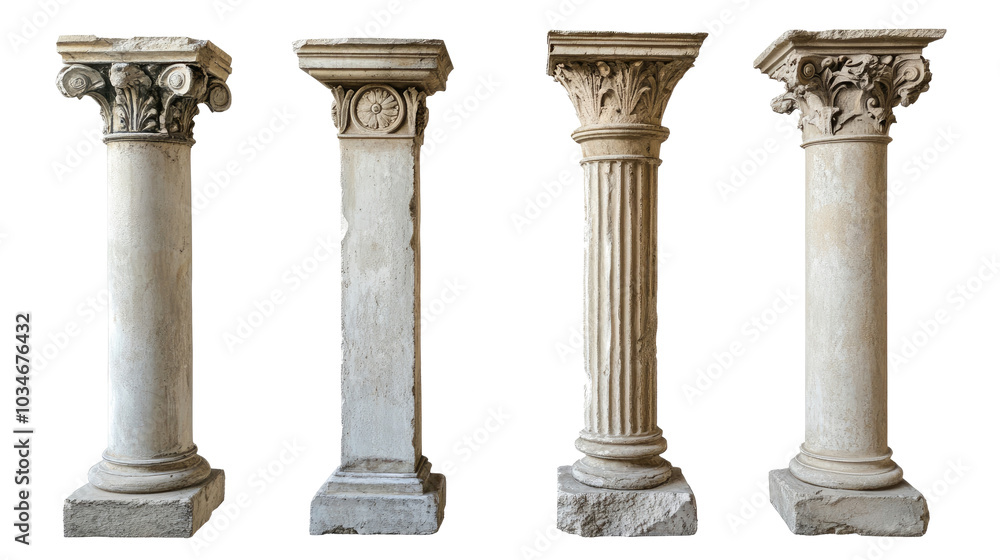Poster antique columns collection showcasing various architectural styles generative ai