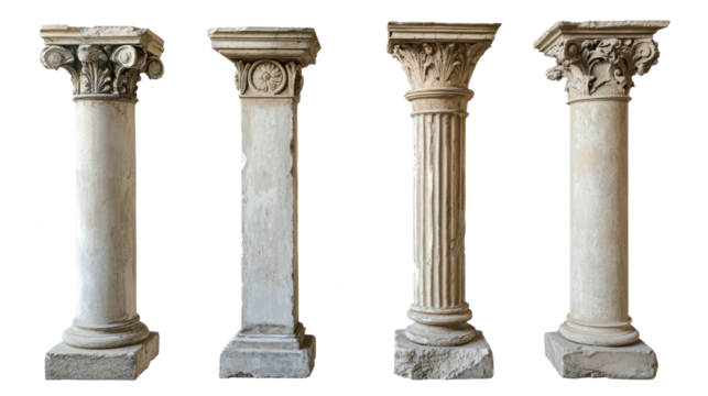 Antique Columns Collection Showcasing Various Architectural Styles Generative AI