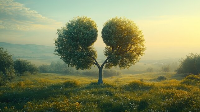tree artistically shaped like human kidneys symbolizing health and wellness set against clear sky ideal for healthcare and wellness themes