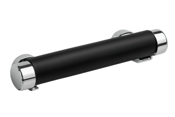 Sleek black grab bar with chrome accents, ideal for modern bathroom safety and accessibility. Durable design for reliable support.