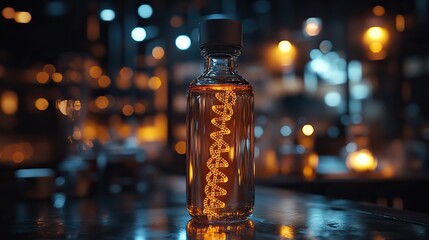 vial with dn helix representing personalized medicine and precise gene treatment