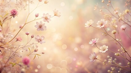 Fototapeta premium Delicate Blooms Adorned with Soft, Shimmering Light in a Field of Golden Hues