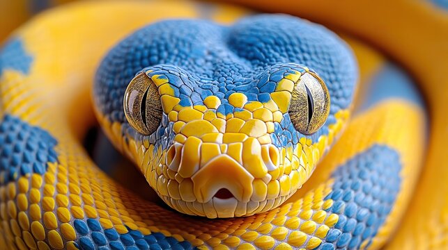 vibrant blue and yellow snake symbolizing the python programming language s versatility and power.illustration