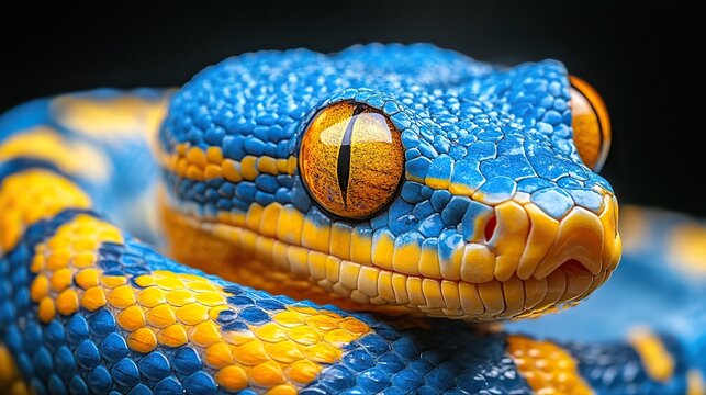 vibrant blue and yellow snake symbolizing the python programming language s versatility and power.image