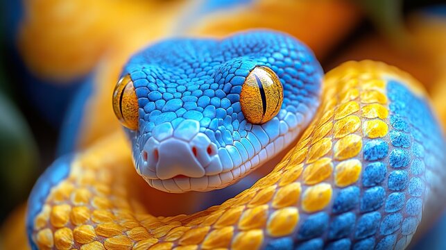 vibrant blue and yellow snake symbolizing the python programming language s versatility and power.stock image