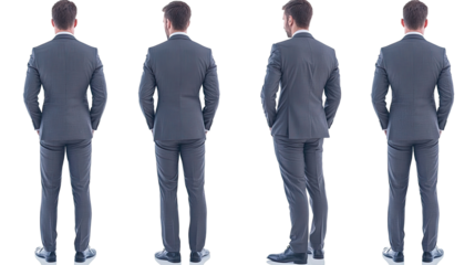 Back Views of Four Businessmen in Suits Standing in a Line Generative AI