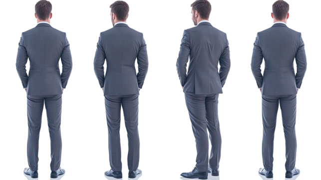 Back Views of Four Businessmen in Suits Standing in a Line Generative AI