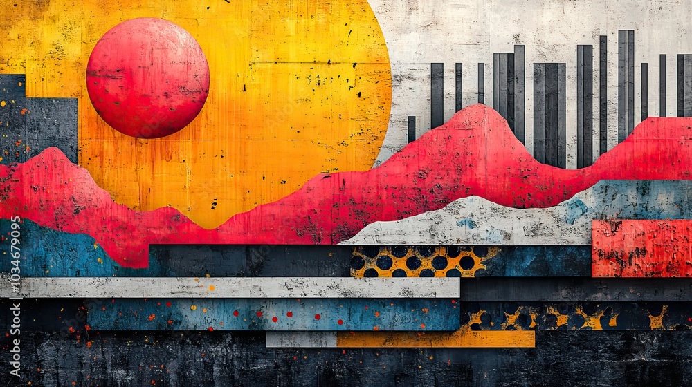 Poster vibrant high contrast art collage featuring an array of colorful elements seamlessly blended into dy