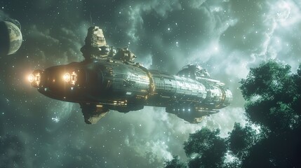 Fototapeta premium Futuristic Spaceship Soaring Through the Galaxy