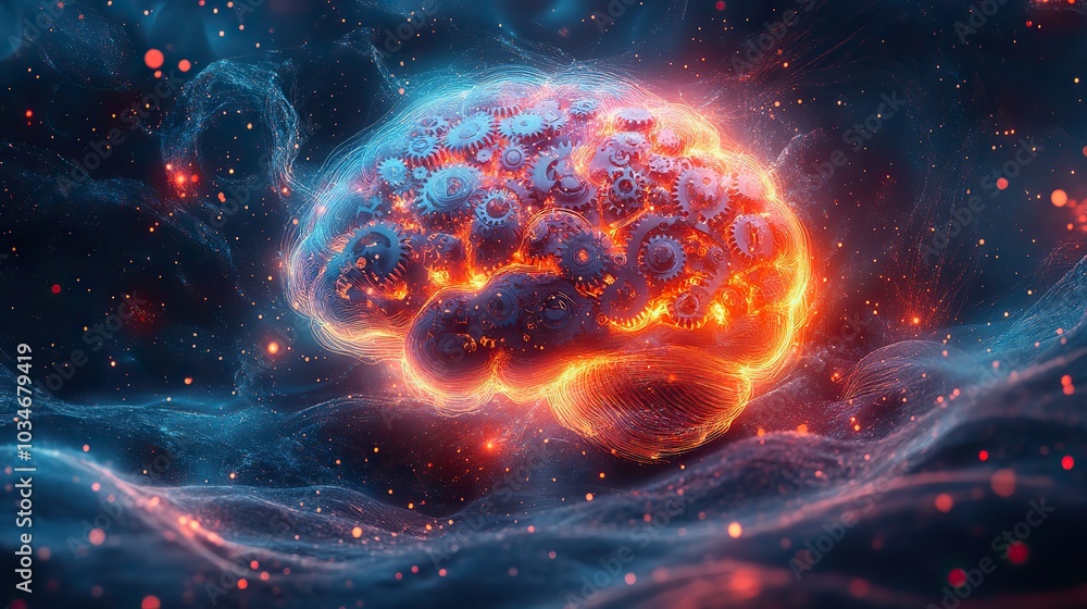 Poster vibrantof colorful gears inside brain symbolizing creative innovative and smart mechanical thinking 