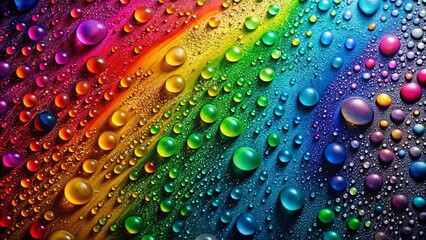 A symphony of colors, where iridescent droplets dance on a shimmering canvas of rainbow hues, reflecting the essence of nature's artistry.