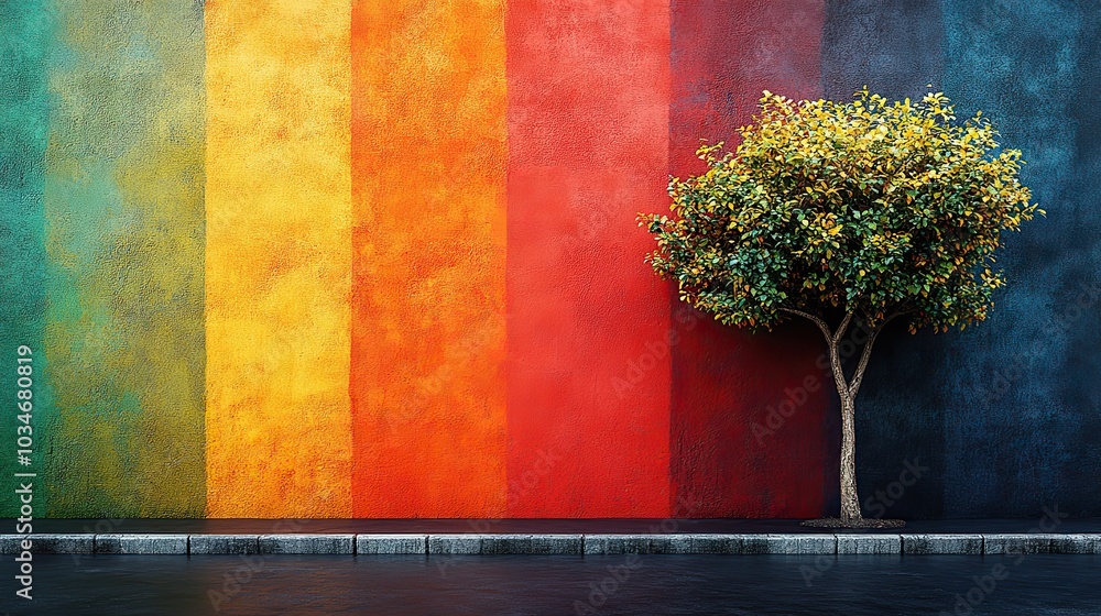 Poster vibrant tree representing sustainability and eco friendly practices set against colorful background 
