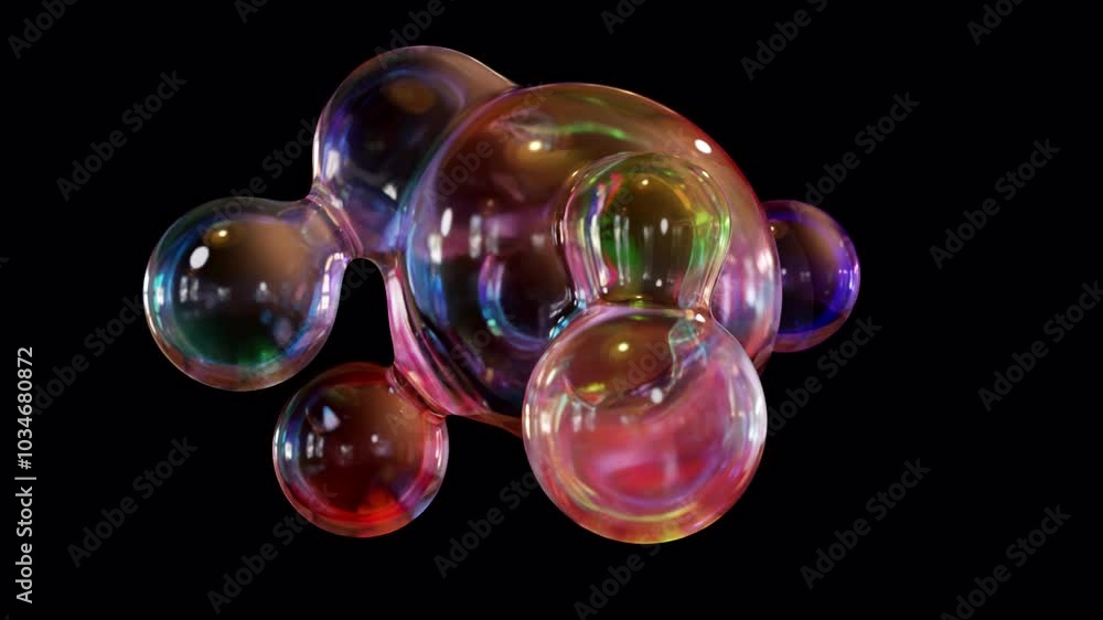 Poster a metaball animation with morphs liquid blobs. 3d abstract spectrum metaballs against a black backgr