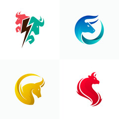 bull icon with various shapes, power logo, 3d colorful