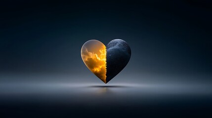 A close-up shot of a heart, half illuminated with golden light symbolizing kindness and compassion, and half shrouded in darkness representing guilt and regret. This image captures the essence 